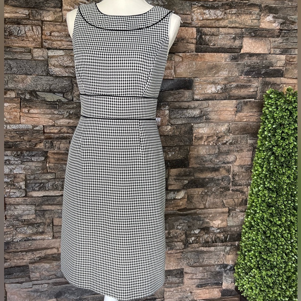 Black and White Sheath Midi Dress with Bateau Neckline